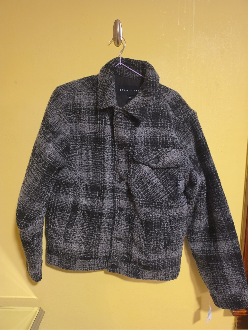 NWT Edgar + Ash Men's Size Small Black & Gray Plaid Button Front Fall Jacket